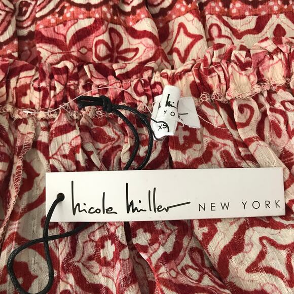 Nicole Miller Top Womens XS Red Blouse Puff Boho Rodeo Cottage Flowy Resort Twee - Picture 8 of 9